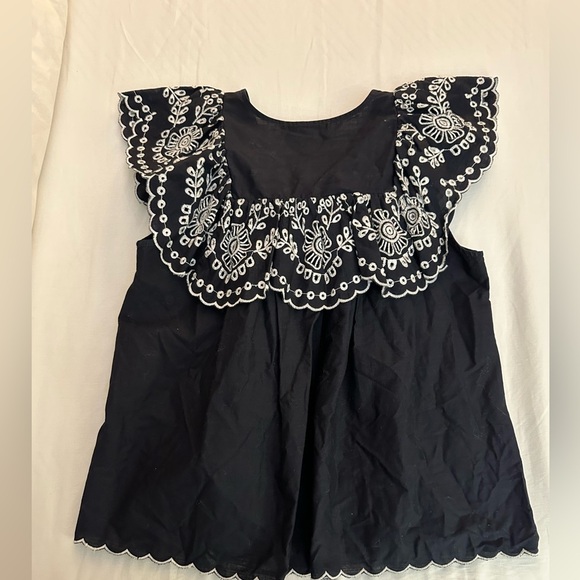 SEA NEW YORK Ruffled Broderie Anglaise Blouse In Navy Blue Cotton (101) - Picture 2 of 6